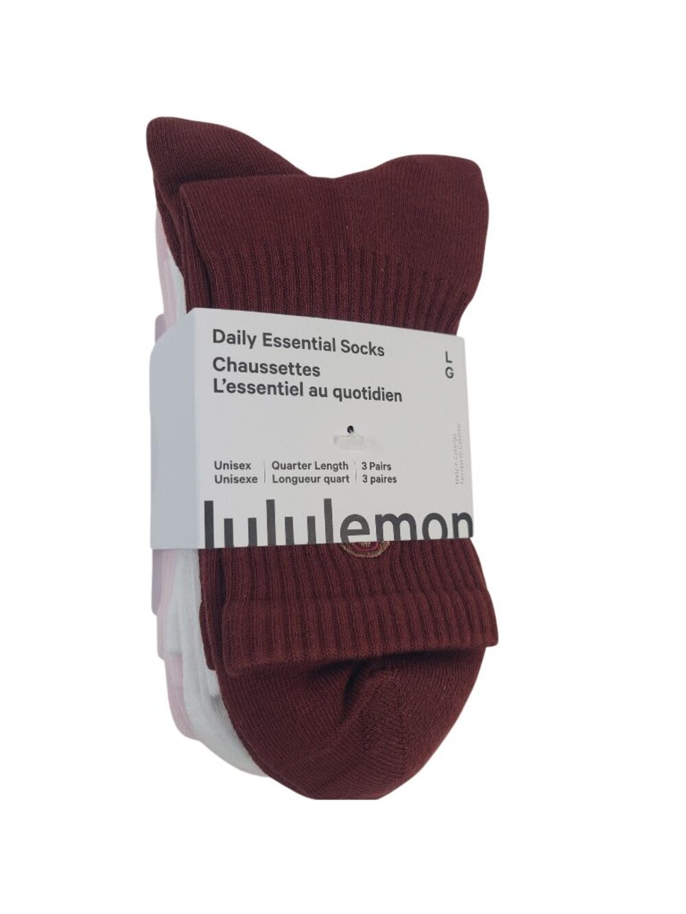 NEW Lululemon Daily Essential Socks 3-Pack Quarter Length Unisex Large